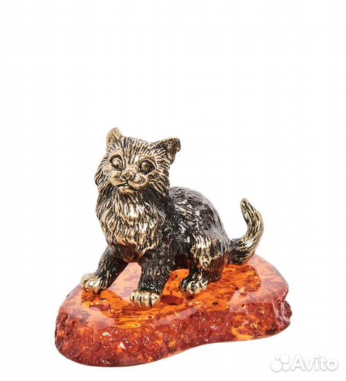 Фигурка Котик сидящий (латунь, янтарь) A2087911
