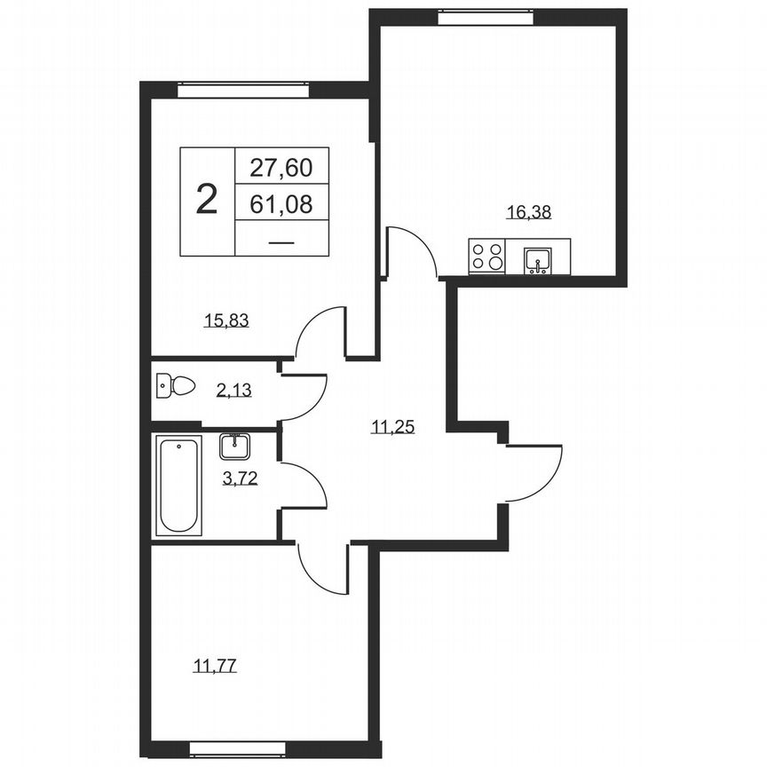 2-к. квартира, 61,1 м², 2/19 эт.