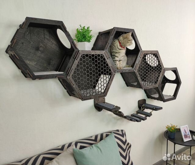 Настенный комплекс для кошки, ступеньки, мостик