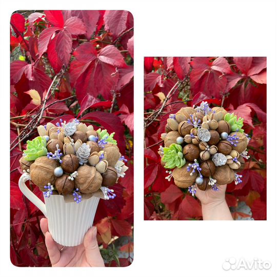 Букет из орехов, композиция в кружке