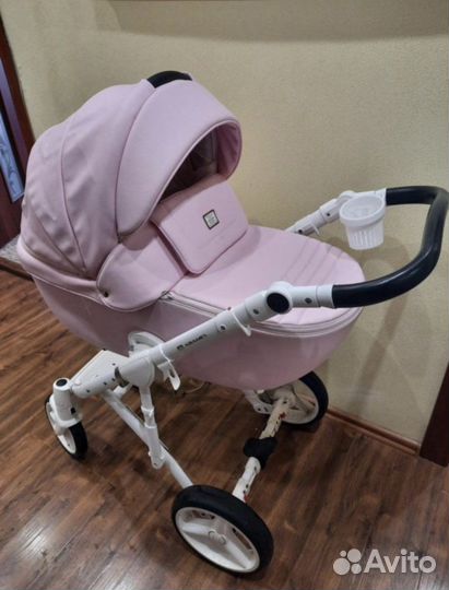 Коляска 2в1 Adamex Luciano розовая эко-кожа