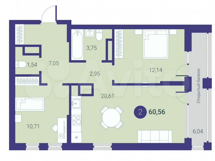 2-к. квартира, 60,6 м², 13/23 эт.