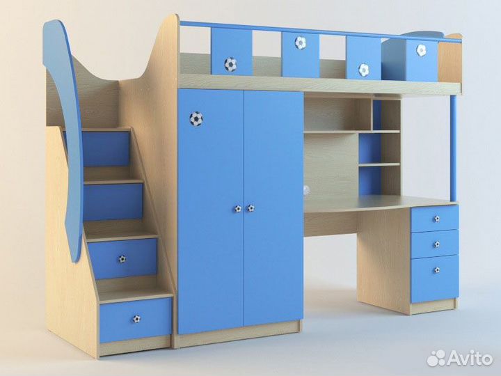 Детская кровать со столом и шкафом