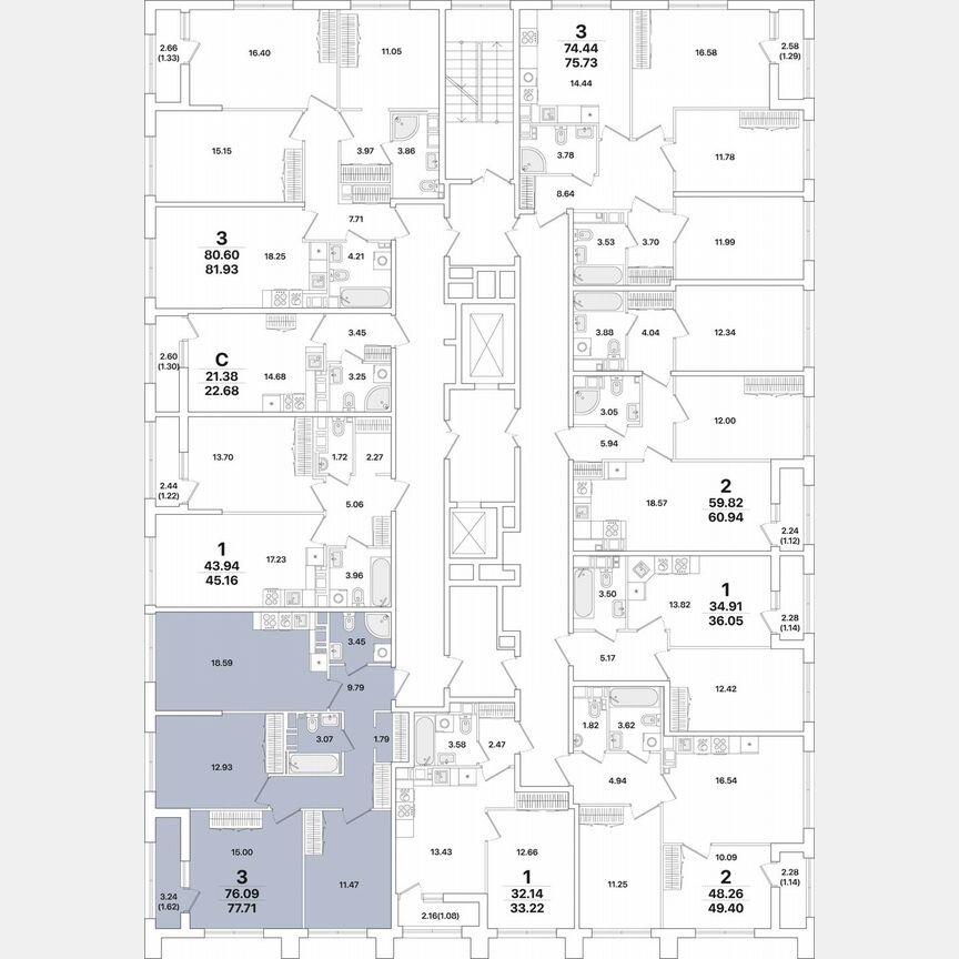 3-к. квартира, 77,7 м², 11/12 эт.