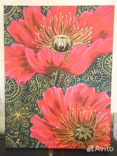 Картина на 3Д холсте 30х40 акрил+золотой контур