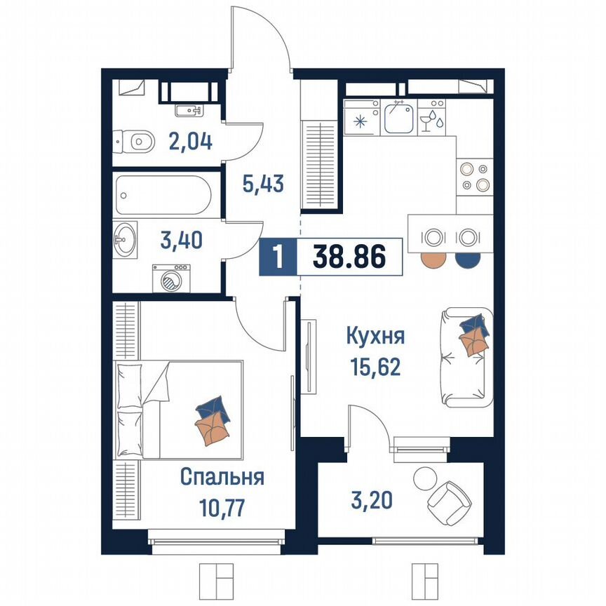 1-к. квартира, 38,9 м², 5/18 эт.