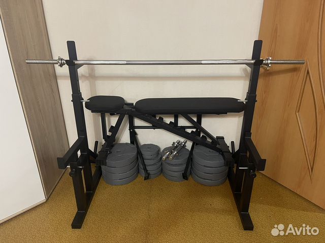Скамья для жима со стойками и штангой бу купить в Москве | Хобби и ...