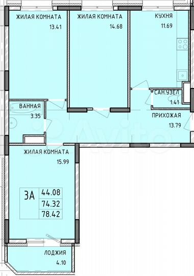3-к. квартира, 78 м², 5/14 эт.