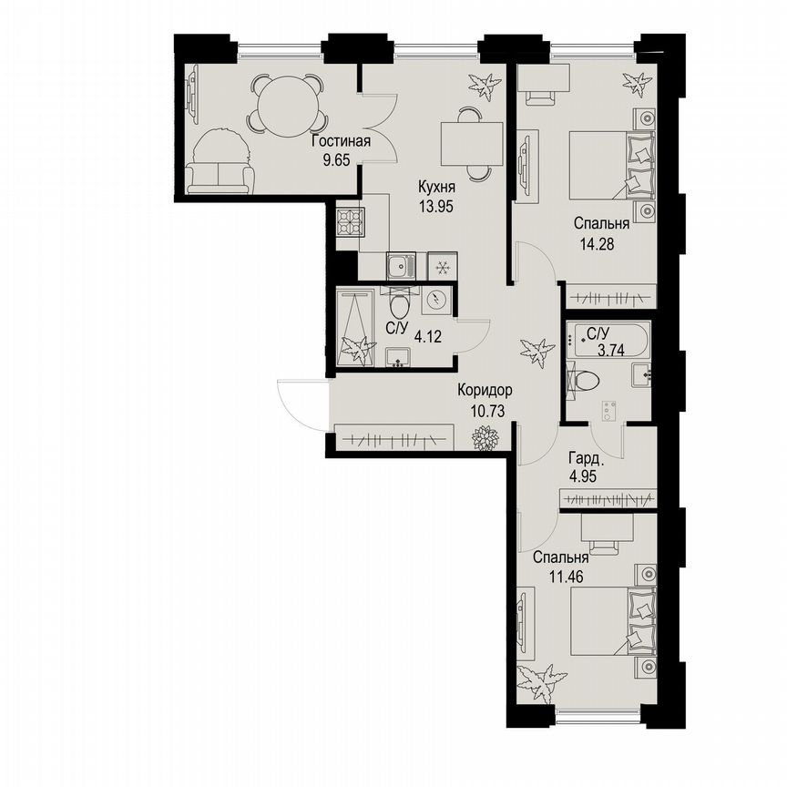 3-к. квартира, 72,9 м², 2/6 эт.