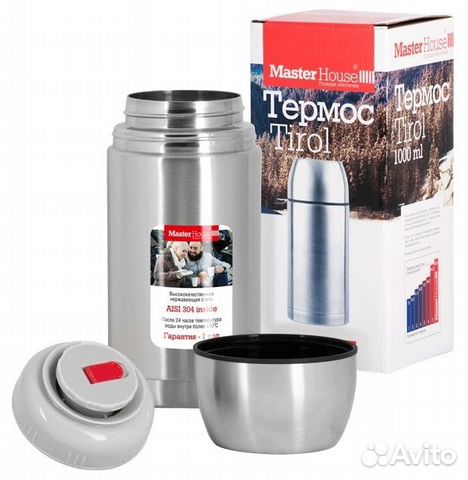 Термос Tirol-1000 широкое горло 1л, суповое, нерж