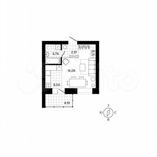 1-к. квартира, 27 м², 1/4 эт.