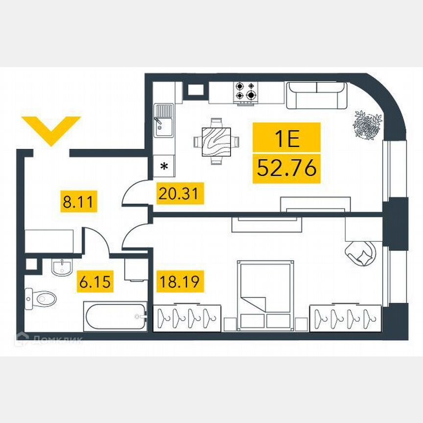 1-к. квартира, 52,8 м², 1/7 эт.
