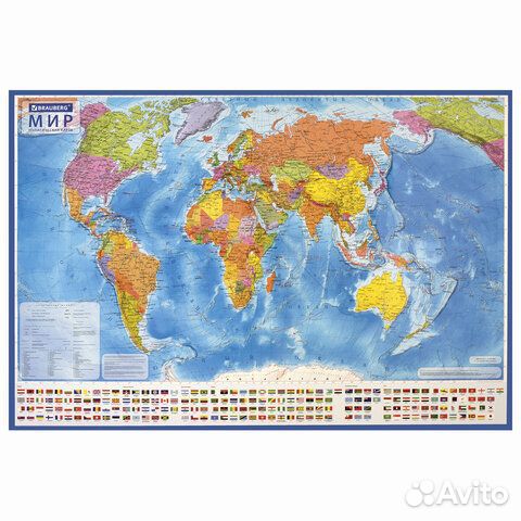 Карта мира политическая 101х70 см, 1:32М, с ламина