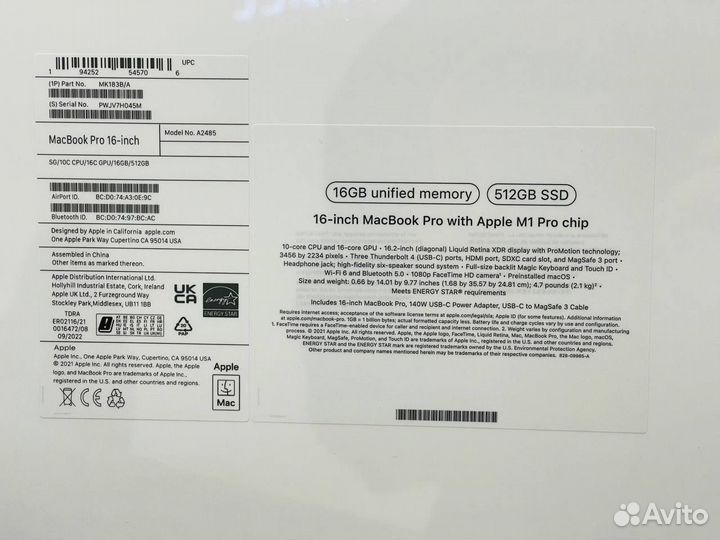 Macbook Pro 16 M1 Pro Новый Гарантия