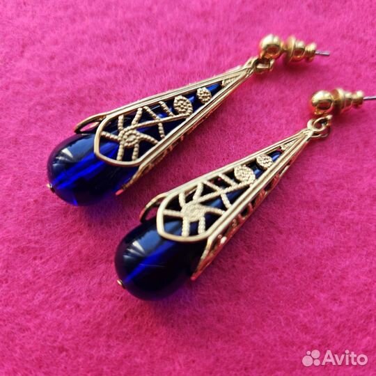 Серьги винтажные Ультрамарин синие 1992 Avon