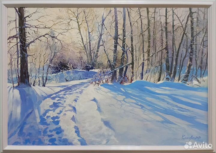 Картина маслом на холсте. Зимняя дорога