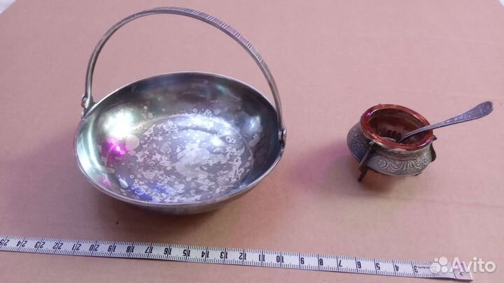 Винтаж мельхиор- конфетница и солонка с ложечкой