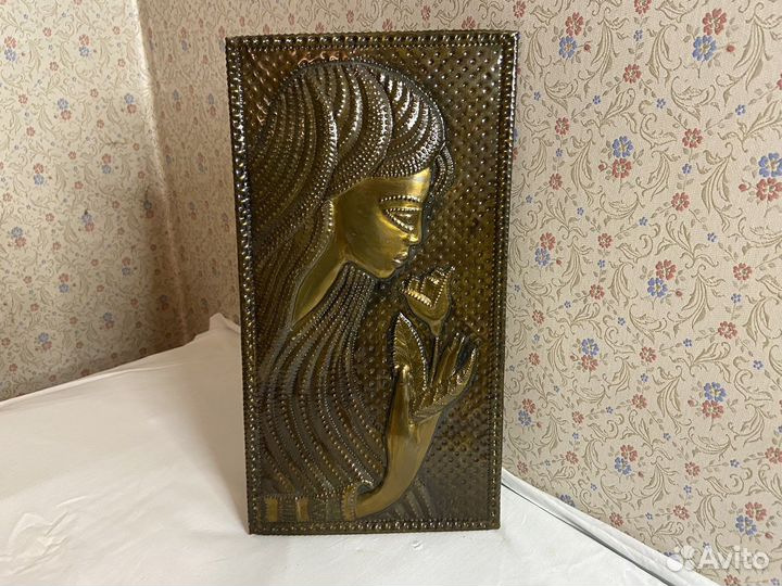 Картина медная чеканка СССР девушка