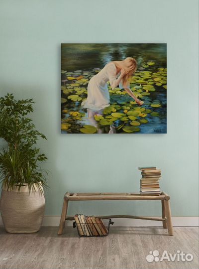 Картина девушка с лилиями у воды