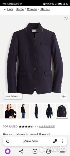 Классический блейзер пиджак жакет JCrew из шерсти