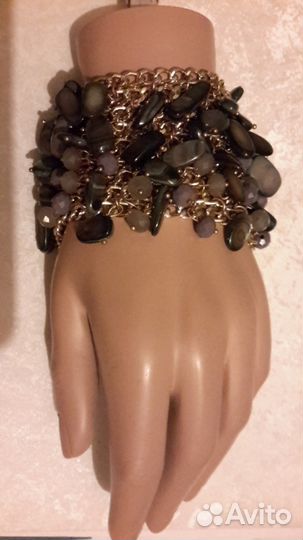 Браслет манжет женский крупный перламутр подвески