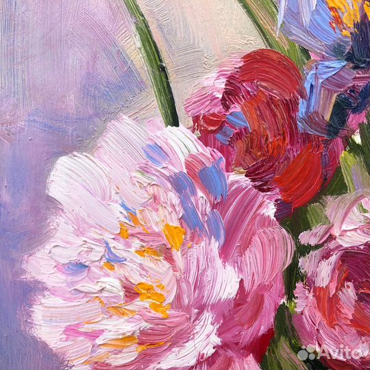 Картина маслом Цветы Пионы 30х20см