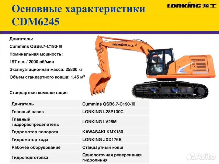 Гусеничный экскаватор Lonking CDM6245, 2023