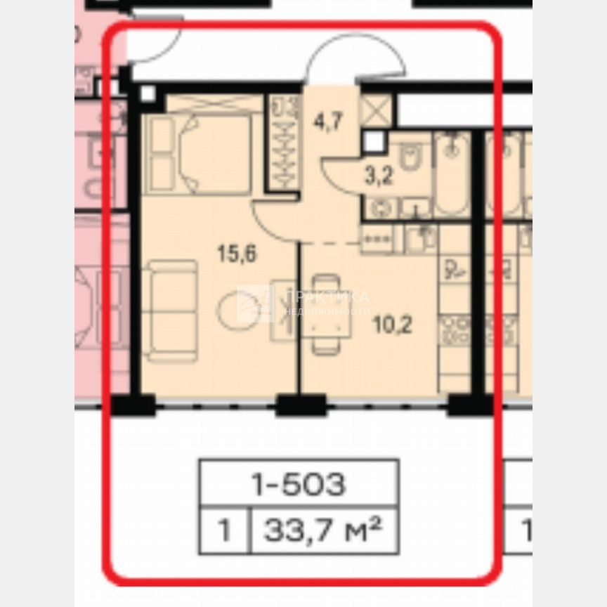 1-к. квартира, 33,7 м², 37/69 эт.