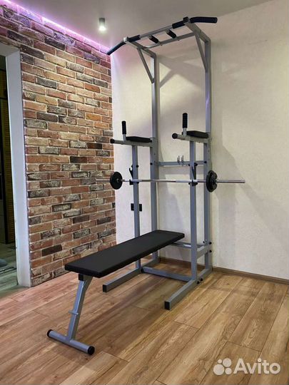 Турник-брусья + скамья + стойки под штангу