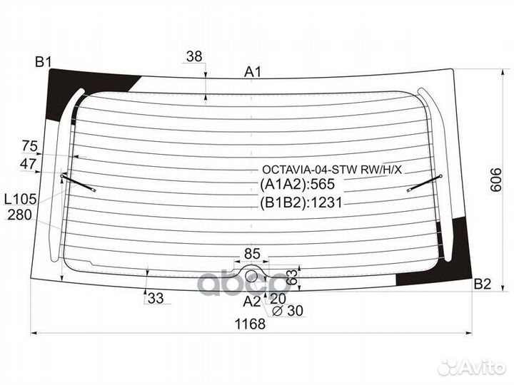 Стекло заднее (Цвет зеленый/ Обогрев) Skoda Oct