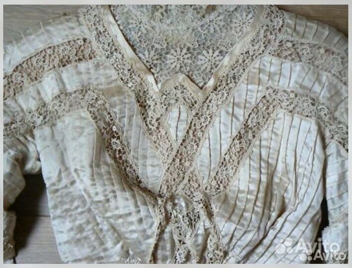 Антикварная блузка шелк и кружево Франция