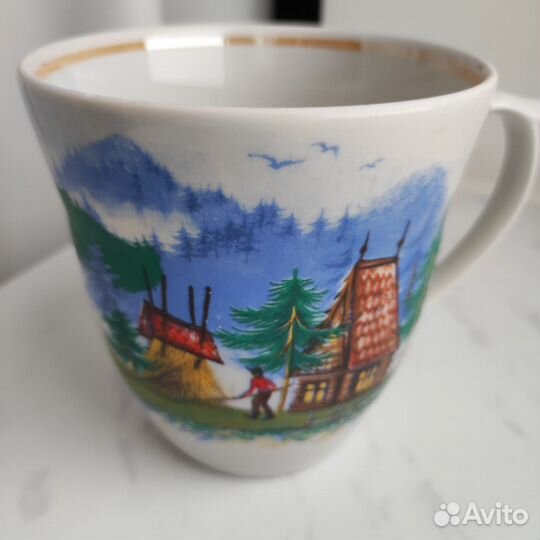 Большая кружка с лесным пейзажем фарфор Коростень