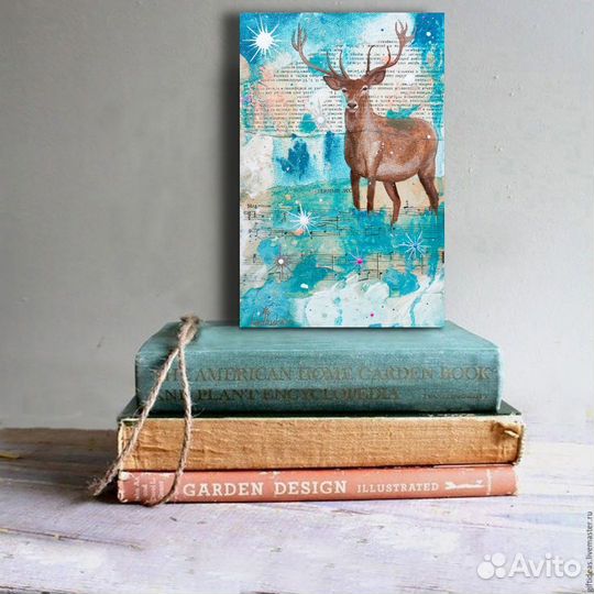 Современная картина коллаж абстракция Олень