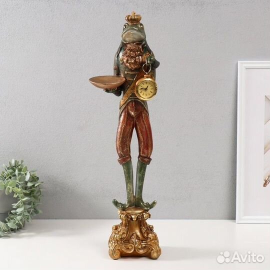 Подсвечник полистоун с часами 'Лягуха в короне' 17