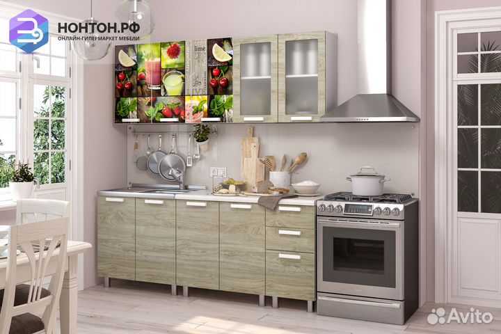 Кухня Санрайс 2.0 м дуб софт тач / белый глянец