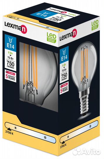 Лампа светодиодная E14 220-240 В 6 Вт шар прозрачн