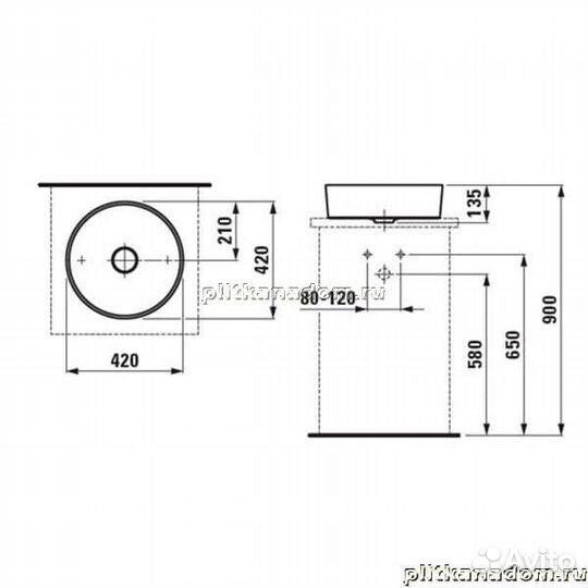 Laufen Kartell 8.1233.1.000.112.1 Раковина-чаша, без отв. для смес., без перелива