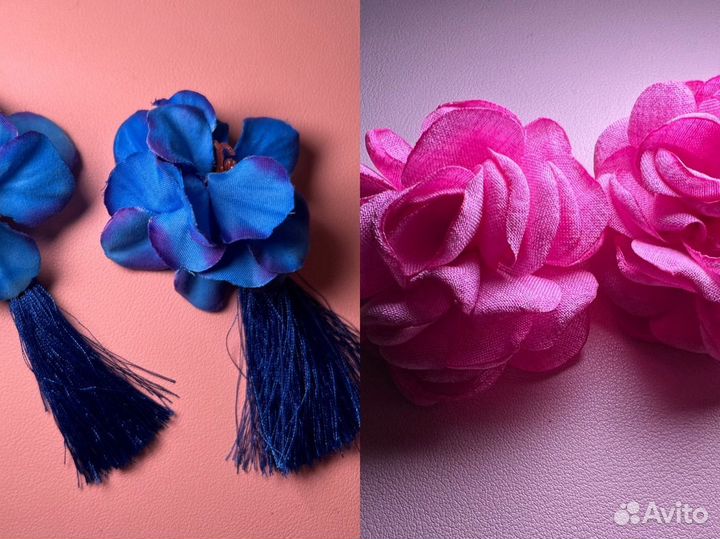 Серьги цветы, цена за 2 пары, розовые и синие