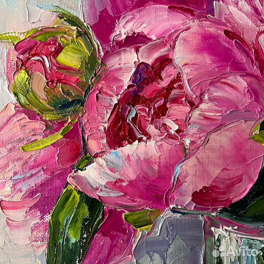 Картина маслом. Букет пионов