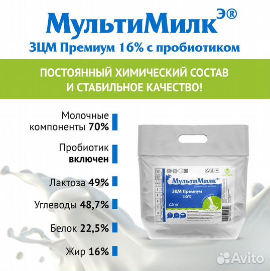 Зцм пробиотик сухое молоко для телят/козлят опт