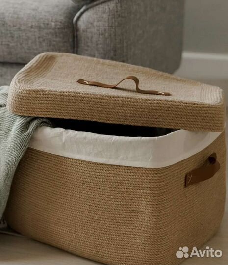 Корзина бельевая квадратная из джута