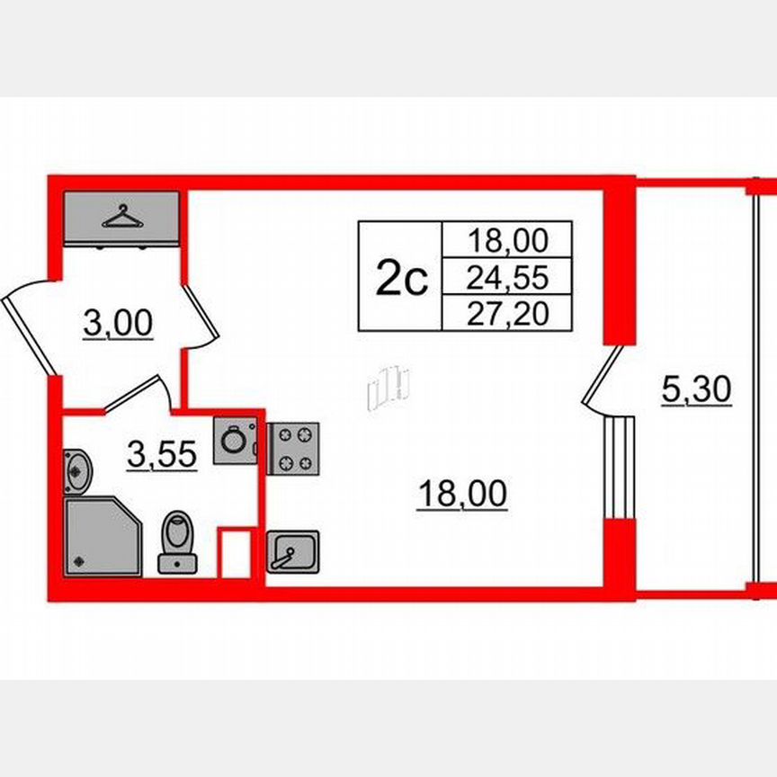 Квартира-студия, 24,6 м², 2/12 эт.