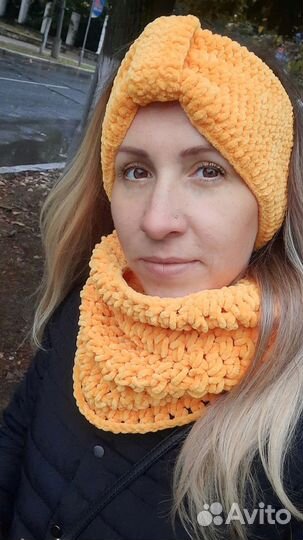 Комплект Повязка на голову и снуд, весна осень