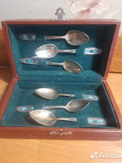 Серебряные ложки 875пробы с эмалью, СССР