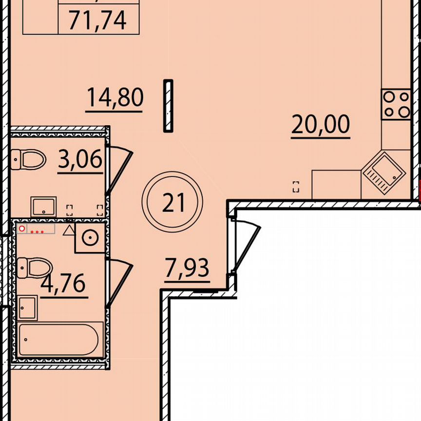 2-к. квартира, 64,6 м², 1/4 эт.