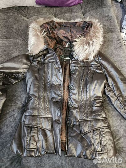 Куртка кожаная женская зимняя 44