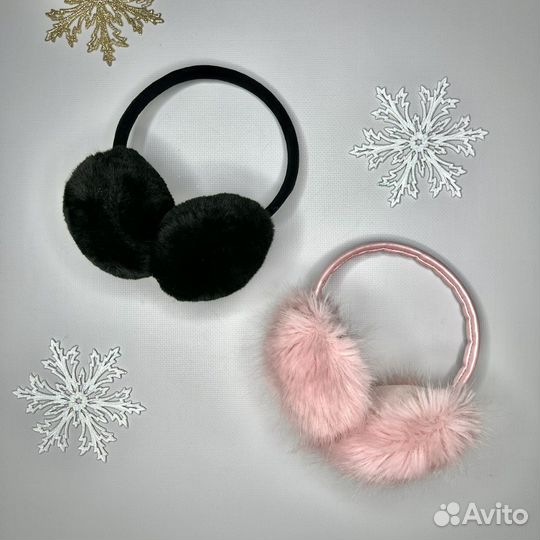 Теплые наушники детские меховые розовые, черные