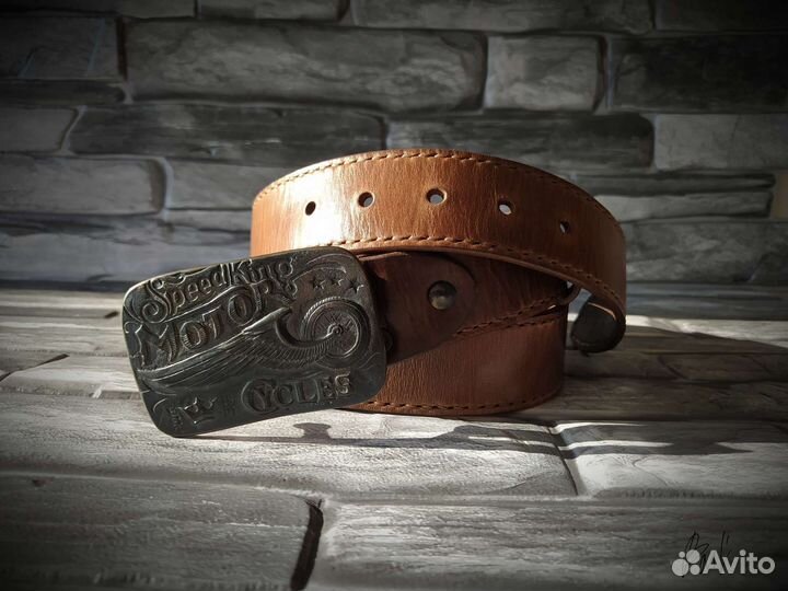 Байкерский ремень из натуральной кожи Horween