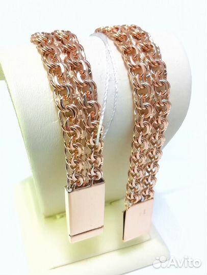 Золотой браслет Двойной бисмарк, полновесный, замок коробочка, длина 22 см, вес 17,90г*