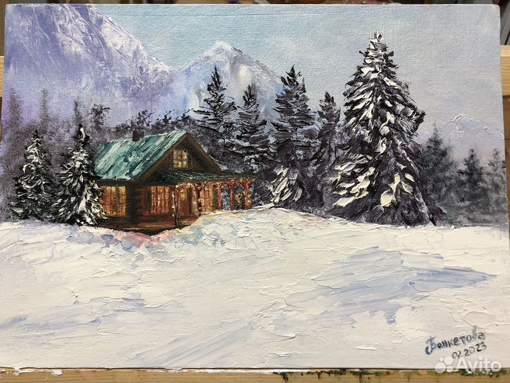 Картина маслом горы.картина сухая пастель